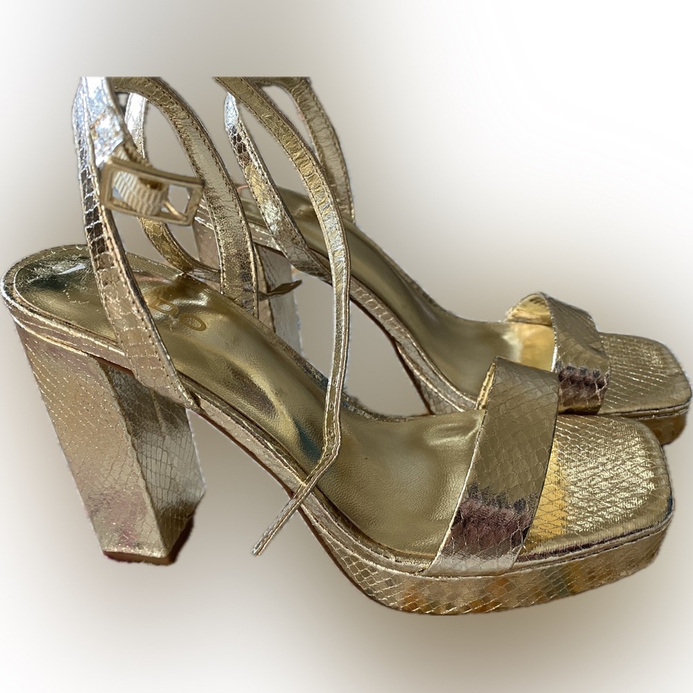 Aldo Gold Strappy Heels with Block Heel